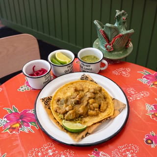 Chicharrón Prensado en Salsa Verde [Pressed Pork Rind in Green Salsa] Taco